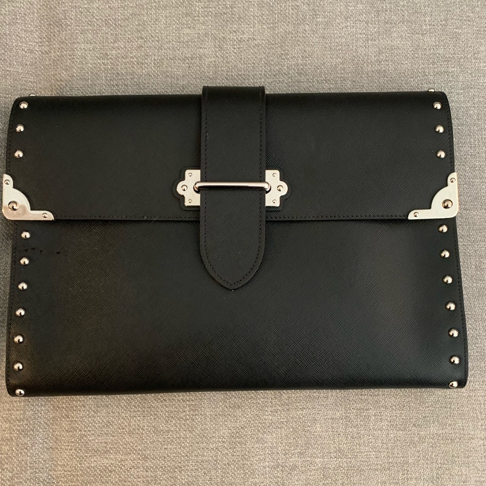 Prada black leather envelope bag